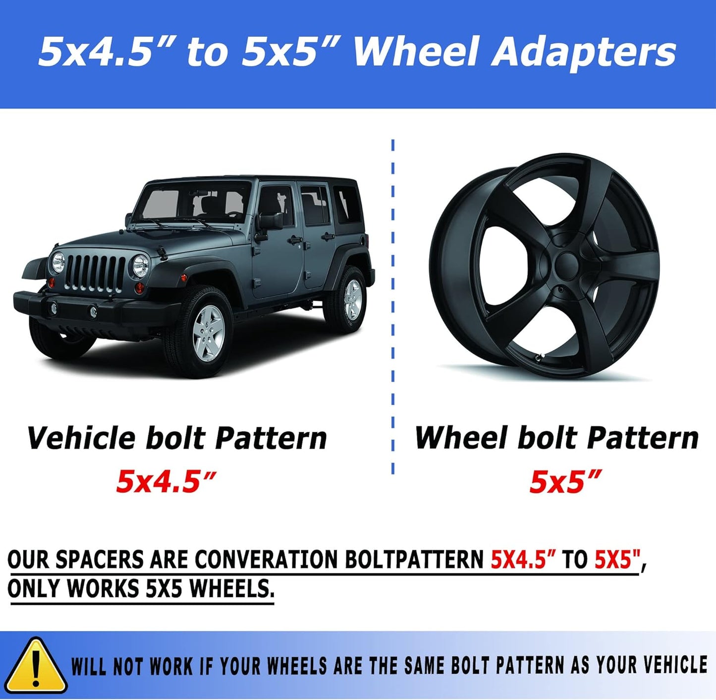 5X4.5 to 5X5 Hubcentric Wheel Adapters for JK Wheels on TJ YJ KK XJ ZJ Vehicle, 1.25'' 5X114.3Mm to 5X127Mm Convert Wheel Adapter 71.5Mm Hub Core with 1/2 Thread Pitch