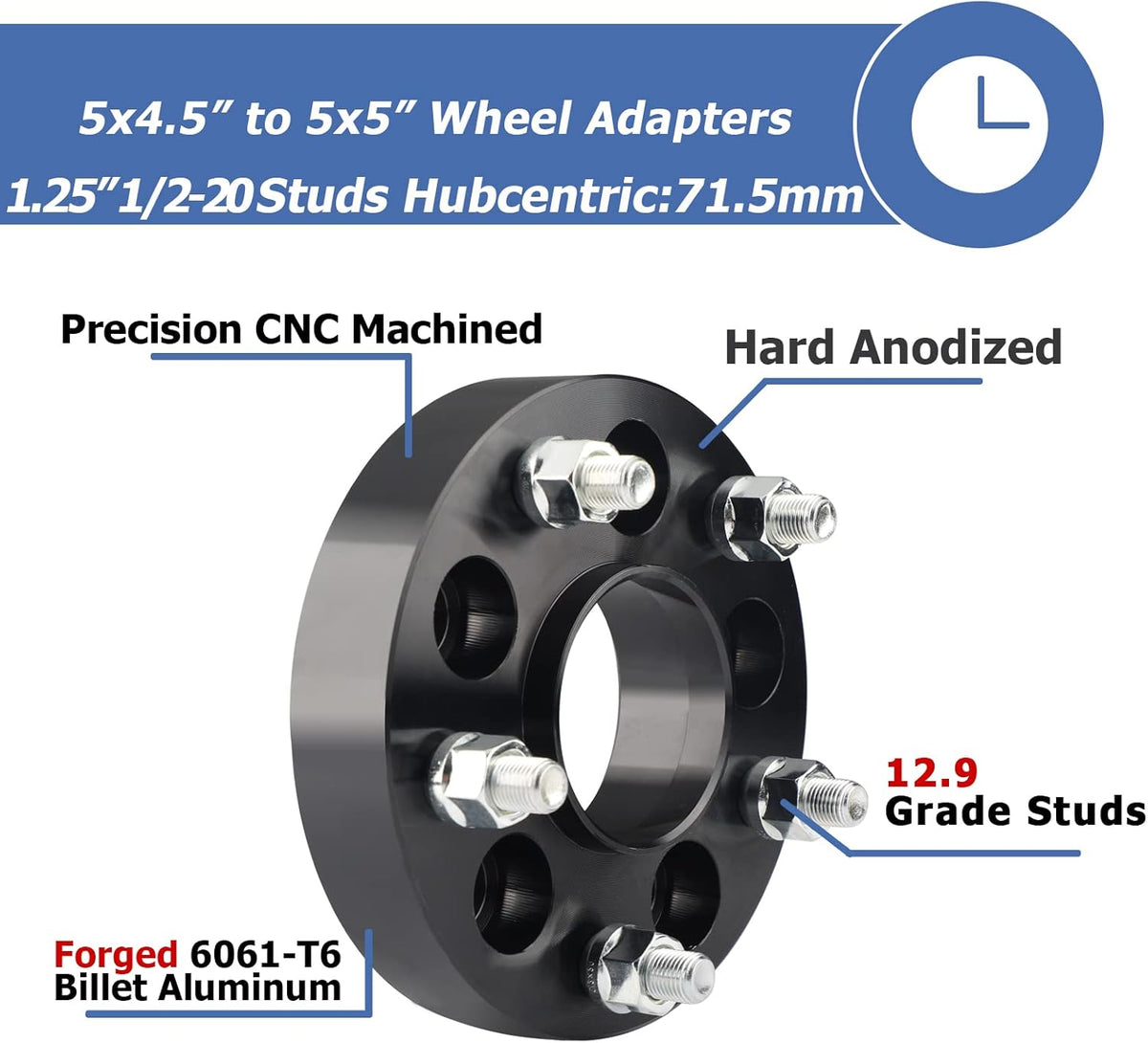 KYX 1-Inch Hub Centric Wheel Adapters – 5x4.5 To 5x5 (5x114.3 To 5x127mm) For Jeep – Set Of 4