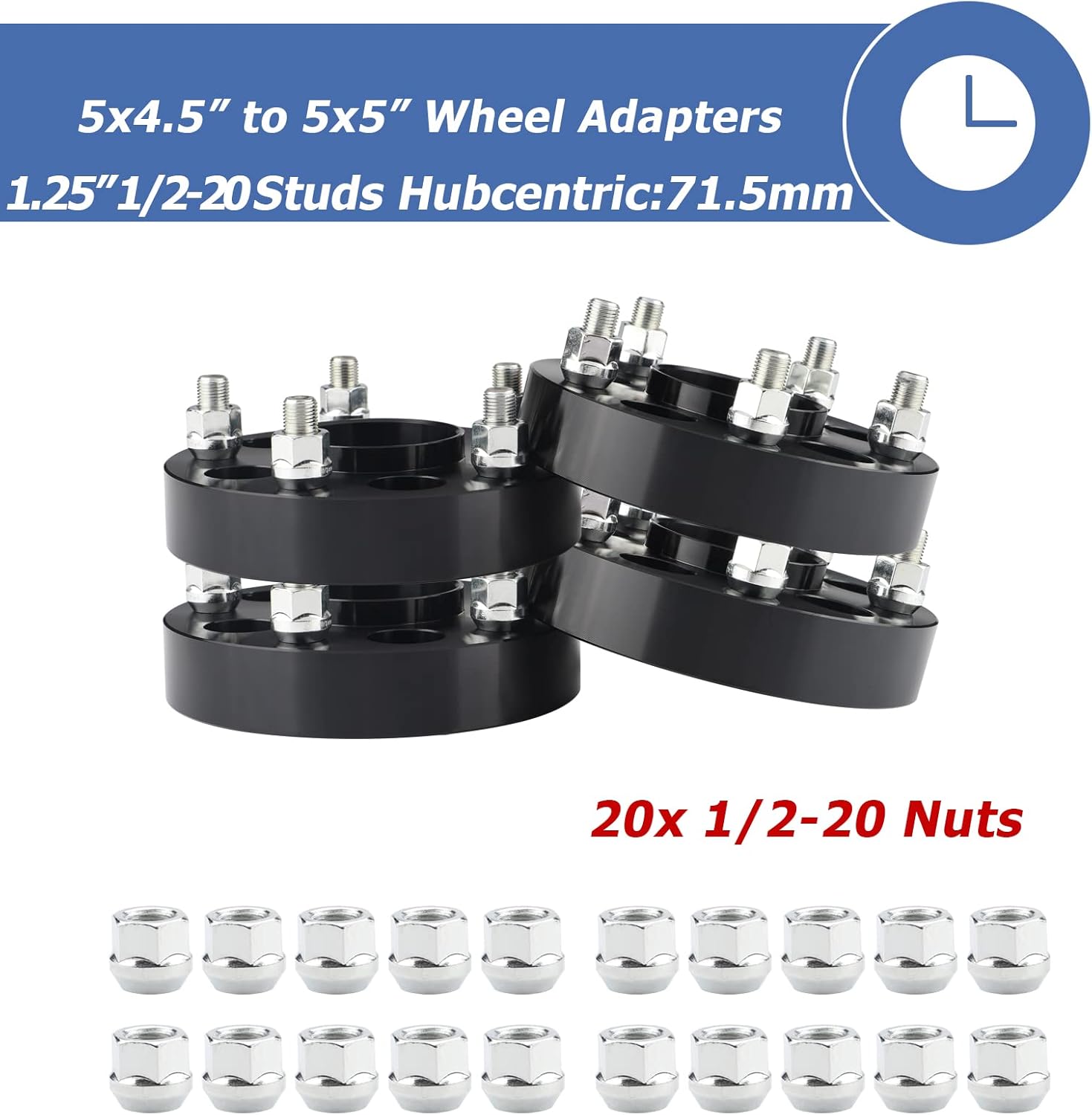 5X4.5 to 5X5 Hubcentric Wheel Adapters for JK Wheels on TJ YJ KK XJ ZJ Vehicle, 1.25'' 5X114.3Mm to 5X127Mm Convert Wheel Adapter 71.5Mm Hub Core with 1/2 Thread Pitch